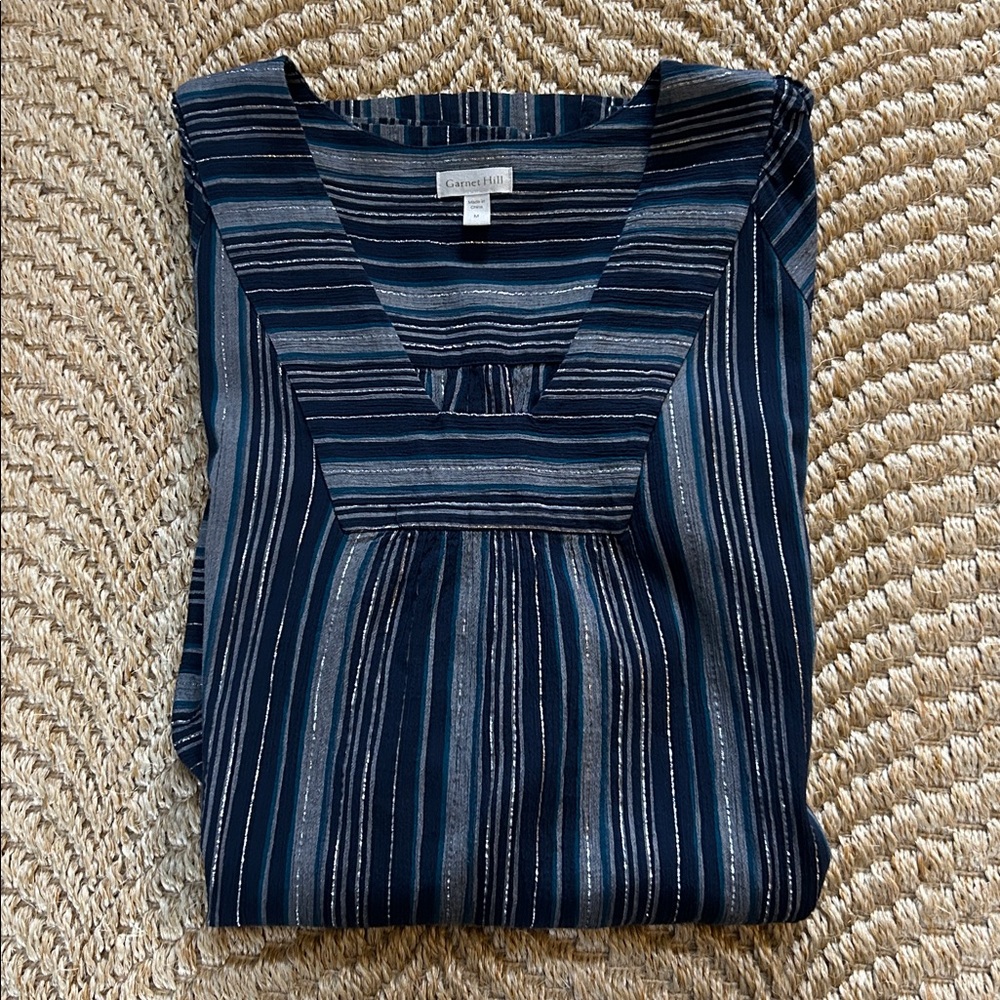 Garnet Hill Shimmering Blue Gauze Dress Women Size Medium